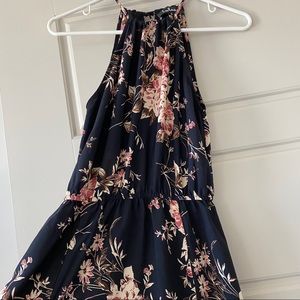 Navy blue and pink floral maxi dress